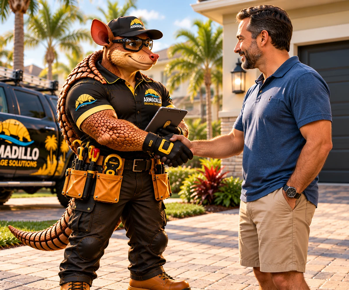 Armadillo crew member in front of a Jacksonville home